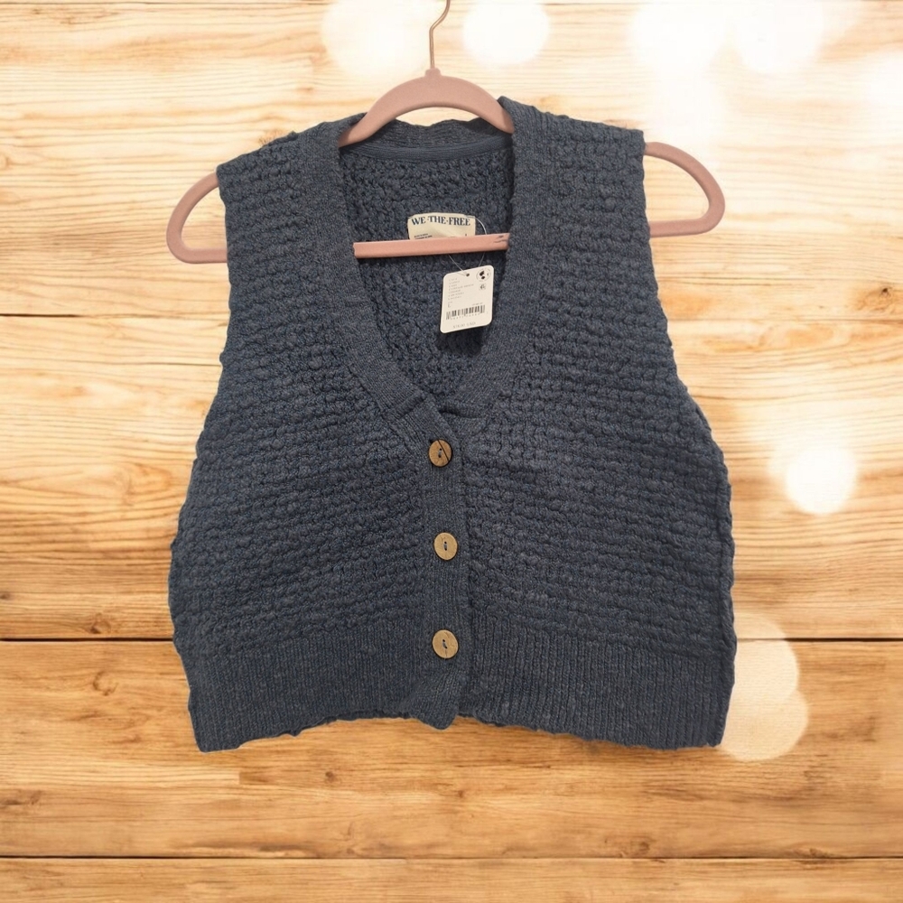 Free People Navy Knit Cardigan Vest